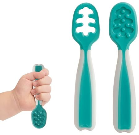 PreCucharas para Bebés, Cuchara de Aprendizaje para Bebés, PreCucharas de Aprendizaje para Bebés, Juego de 2 Cucharas de Silicona, Vajilla para Bebés, Cuchara de Silicona para Bebés
