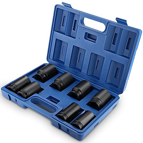 Douille Choc 3/4 Douille À Choc 3/4 Douille 36Mm Lot De 8 Capuchons D'Impact Profond D'Entraînement De 3/4 Pouces, Acier Au Chrome Vanadium Durable, 24-38 Mm Avec Boîte De
