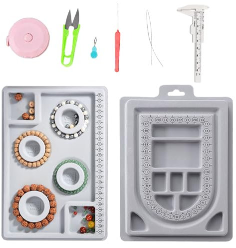 2 Pack Bead Design Board Set with Tool Kit - Bracelet and Necklace Bead Boards for Jewellery Making,15-18 CM Bracelet Slots, DIY Bead Tray with Measuring Tape, Beading Wire, Scissors, Jewelry Tools