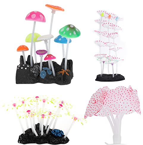 Glomora Aquarium Decoration Set,Silicone Glow Artificial Ornament Coral Reef Plants for Aquarium Decoration Small and Large Fish Bowl Decor Accessories