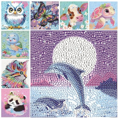 behone Animales Pintura Diamante Infantil,8x DIY Cuadros de Pintura con Diamantes para Niños,Espumoso Art Dibujo Cuadros Diamantes,Para Decoración De La Pared Del Hogar,Muy buen regalo para niños