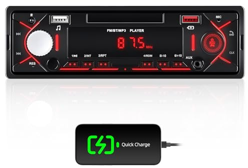 Single DIN Bluetooth Multimedia Car Stereo Car Audio MP3 Player with Support for Hands-Free Calls/USB/FM/TF/AUX Input, Car Radio Receiver with Digital LCD Display