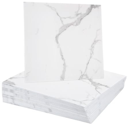 sourcing map 20pcs Peel and Stick Marble Tiles, Waterproof Wall Panel Backsplash, 12x12 PVC Peel and Stick Shower Tiles for Bathroom, Kitchen, Living, White with Grey Veins Design