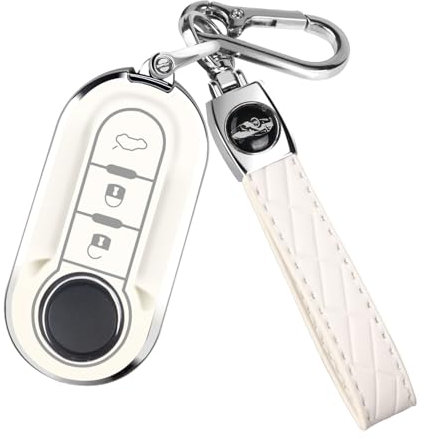 FT FUNTOR für Fiat Schlüsselanhänger Abdeckung, 3-Knopf Silikon Schlüsselanhänger, 360 Grad Autoschlüssel Case Schutz Kompatibel mit 500L/Brava/Bravo/Doblo/Ducato (Weiß)
