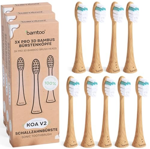 bamtoo® Ersatzköpfe Schallzahnbürste - Effektive Pro 3D Borsten & nachhaltiges Bambus-Holz - Passend für KOA V2 Schallzahnbürste - 3x3 Stück