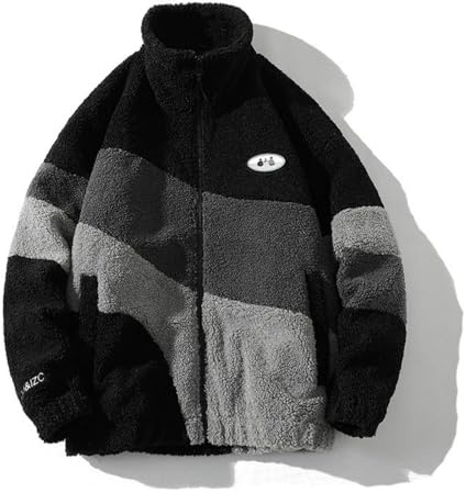 MEIION Decarba X Fuzzy Retro Fleece Jacket Unisex Patchwork Stehkragen Teddyfleece Jacke – Winter Warm Sherpa Fleecejacke im Y2K Aesthetic Stil für Herren und Damen
