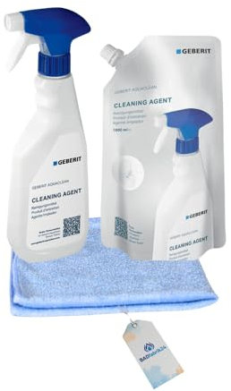 BADfabrik24 Geberit AquaClean Reinigungsmittel + Nachfüllbeutel (1000 ml) + Mikrofasertuch 40x40 cm,Geberit AquaClean Reinigungsmittel, Geberit AquaClean Nachfüllbeutel, Geberit WC Reiniger