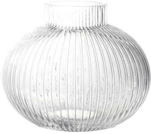 KAYLETIN Runde Glasvase, Blumenvasen für Tulpen, gerippte Glasvasen für Blumen, niedliche klare Vase für Wohnzimmer, Esstisch, Büro, Couchtisch, Kaminsims, Hochzeit, 16CM