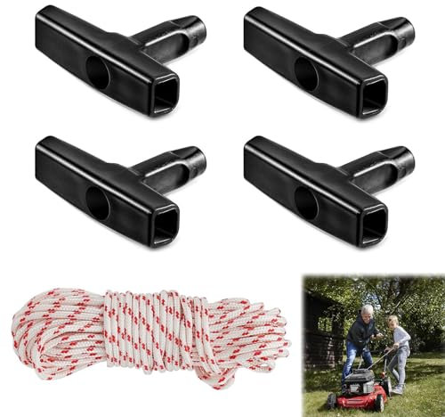 Corde de Démarreur à Rappel 10 Mètres s Ø4.0 mm, Corde de Traction Avec 4 Pièces Poignée de Démarrage pour Pièces de Tondeuse à Gazon Tondeuse à Tronçonneuse Brosse à Bordure Moteur de Coupe