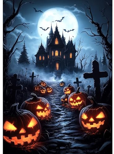 DAERLE Diamond Painting Erwachsene, Spukhaus im Wald, 5D DIY Diamant Painting Bilder Happy Halloween, Diamant Malerei Diamond Painting Runde Steine für Zuhause Dekor 30x40 cm