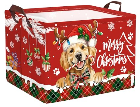 Clastyle Groß Weihnachten Aufbewahrungskorb Wäschekorb Kinderzimmer, 36L | mit Deckel, Faltbarer, Wasserdicht, Tragkraft 25 kg, für Kinderzimmer Badezimmer Schlafzimmer, für Bücher Spielzeug Kleidung