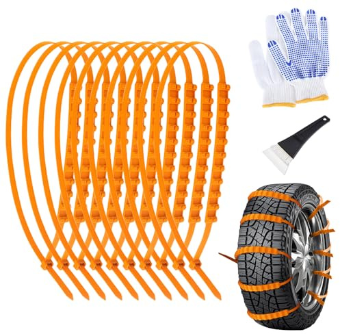 Riisoyu 10 Stück Schneeketten Wiederverwendbar, 145–295 mm Universelle Schneeketten für Auto Anti Rutsch Einstellbare Ketten Reifen Rad mit Schneeschaufel Rutschfeste Ketten für Auto für Meisten Autos