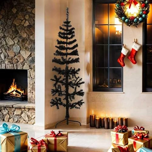 Albero di Natale artificiale, 180 cm, sottile, semi-albero di Natale, colore nero, decorazione salvaspazio per piccoli spazi, ideale come decorazione per il soggiorno