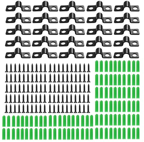 50 Pieces U-Shaped Pipe Clamp, 2 Hole Pipe Clips(6mm), U-Tube Strap Clamp with 100 Screws and Expansion Tubes for Conduit Cables and Wires Fixing(Black)