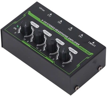 Pongnas 4-Kanal-Kopfhörer-Splitter, 4-Kanal-Kopfhörerverstärker, 4-Kanal-Stereo-Verstärker mit Extrem Rauscharmem Operationsverstärker für DJ-Mixer, Studio-Kopfhörer (EU-Stecker)