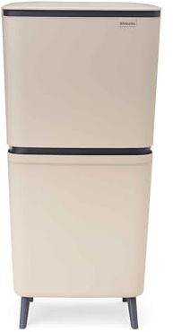 Brabantia SortUp Recycle Bin Hi 20+25 litre (Soft Beige), Waste Container with Removable Buckets, Tall and Slim Bin For Kitchen, Waste and Recycling Bin with Soft-Close Lid