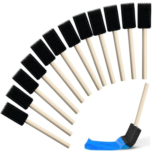 12Pcs Foam Brushes for Painting, Wood Handle Sponge Brushes, 1 Inch Paint Brush for Painting, Staining, Varnishes, and DIY Craft Projects