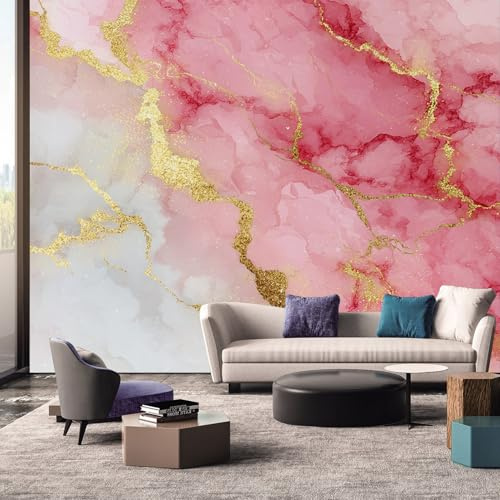 Generisch Tapete Marmor Rosa, Vliestapete Marmoroptik Gold Innen Wohnzimmer Küche Schlafzimmer Tapeten, Marmor Rosa Wand Deko Wandtapete 315L x 215B cm