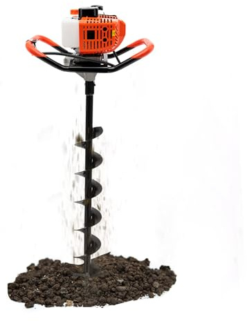 Tyvotrend Garten Erdbohrer Benzin, 1700W 2,3 PS Erdlochbohrer Erdbohrer mit 750mm Bohrerlänge, 2-Takt-Motor, Pfahlbohrer Gartenbohrer für Zaunbau Garten Fundament, inkl. 100, 150, 200mm Bohrer