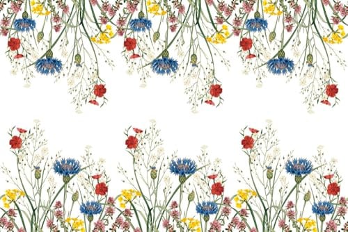 Mank Airlaid Tischläufer Edith 40 cm x 24 m – 1 Rolle, stoffähnlicher Einweg Tischläufer, Blumenwiese Motiv Bunte Blumen in Rot Gelb Blau Grün, Tischdeko für Feier, Hochzeit