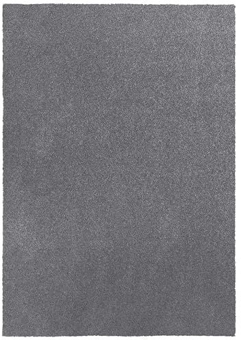 Primaflor Teppich Hochflor Jane Grau 170x120 cm – hochfloriger Wohnzimmerteppich weich & dicht, trittschalldämmend, farbecht, schnittfest zuschneidbar, für Fußbodenheizung, Rechteck