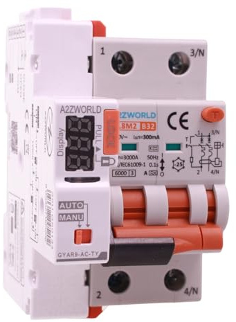 Interruptor magnetotérmico diferencial WIFI Rearmo Automático, RCBO Tipo A Curva B, Idn 300mA / 0.3A, In 40A, APP Tuya Smart Life, 2P Veri 6kA, 3 módulos, control remoto y manual