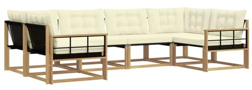 vidaXL Outdoor-Sofagarnitur mit Kissen 6 pcs Weiß und Creme, Garten-Sofa, modernes Outdoor-Sitzset, strapazierfähige Terrassenmöbel, gemütliche Lounge für Dein Wohnzimmer