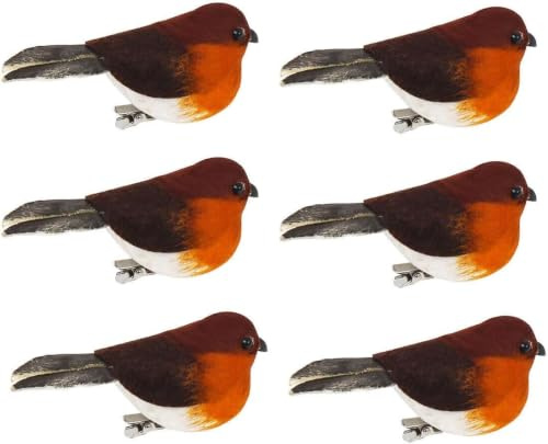 6x Clip On Christmas Robins Cute Festive Xmas Tree Bird Decoration Ornament (6pcs, 10 * 4 * 3cm)
