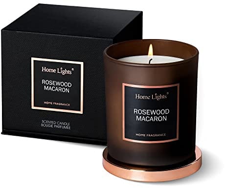 Home Lights Luxury Designer Scented Jar Candle, Rosegold Steel Lid and Silky Coloured Glass 100% Nature Soy Wax, 7.19 oz, Highly Scented & Long Lasting-Rosewood Macaron
