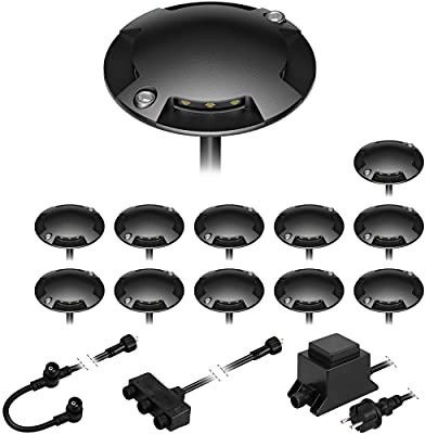 ledscom.de LED Boden-Aufbau-Leuchte Bunda, 4-flammig, schwarz für außen, befahrbar, warm-weiß, 12er Set