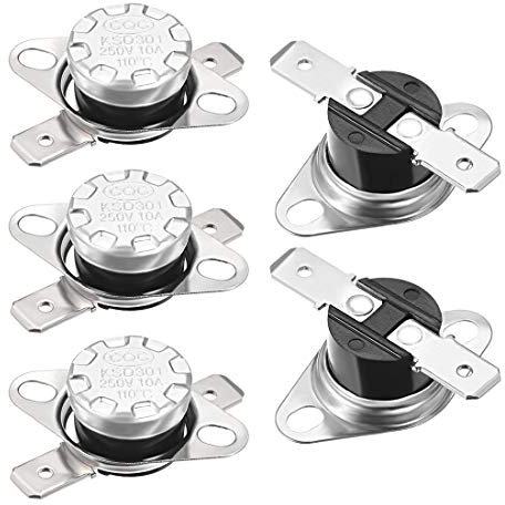 sourcing map KSD301 Thermostat 110°C/230°F 10A Normally Closed N.C Adjust Snap Disc Temperature Switch for Microwave,Oven,Coffee Makers 2pcs,Bakelite Material
