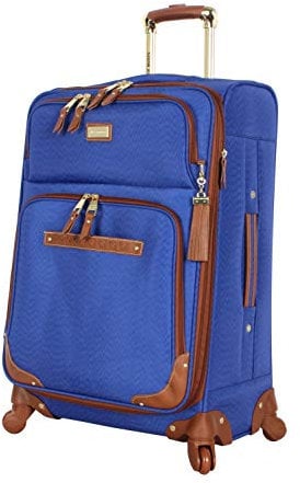 Steve Madden Designer-Gepckkollektion erweiterbare 61 cm Softside-Tasche strapazierfhiger, mittelgroer, Leichter Karierter Koffer mit 4 Rollrollen, blau, 61 cm (24 zoll), Gepäck mit Spinnrädern