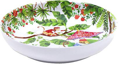 Les Jardins de la Comtesse - Cuenco/Plato Sopero de Melamina Pura o Plato de Sopa/Pasta – Tema Monos de Bali - Blanco Rojo y Verde - Servicio de Cena - Colección de vajilla de MelARTmine - Ø 20 cm
