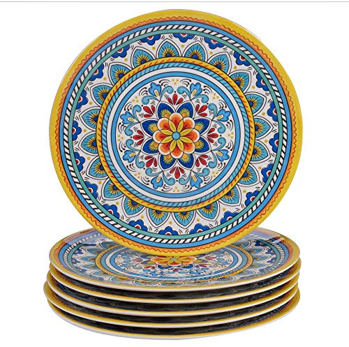 Certified International Portofino 11 Melamine Dinner Plate, Multi Colored, Large, Set of 6