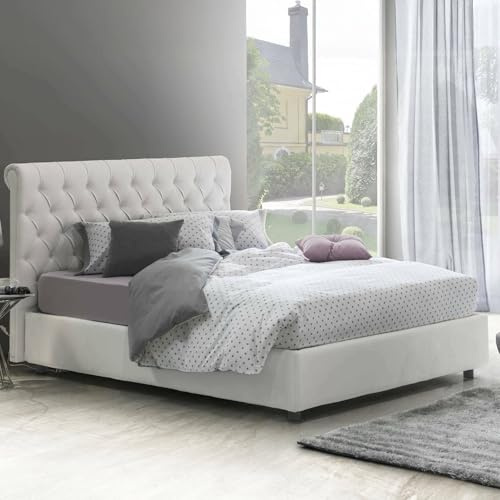 Talamo Italia - Claretta-Doppelbett, Bettkasten und Kopfteil aus Öko-Leder, 100 % Made in Italy, Öffnung vorne, Weiß, geeignet für eine Matratze von 160 x 190 cm