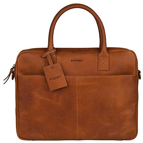 Burkely Fundamentals Vintage Jack Workbag 13.3 – Cognac - Hunter Leder Laptoptasche – Klassische Herren Aktentasche mit Verstellbarem Riemen