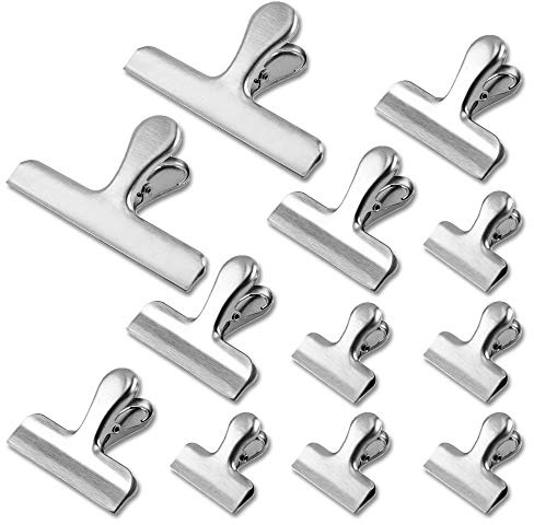 LELE LIFE 12 Stück Edelstahl Verschlussclips, 12 cm, 7,6 cm, 4 cm breite Beutel Klammern, Klemme mit Glatter Kante für Zuhause, Küche und Büro