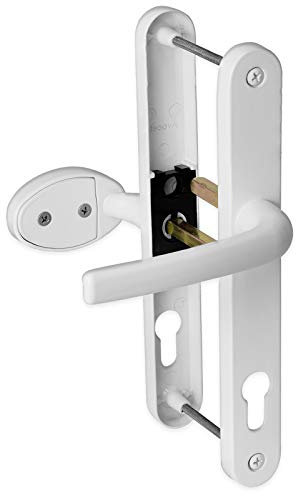 uPVC Door Handle 92mm 62mm Offset Lever Pad 215mm Fixings Sprung Pair Patio PVC White