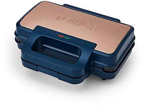 Tower T27036MNB Cavaletto Sandwich Maker with Deep Fill Ridge Plates, 900W Midnight Blue and Rose Gold