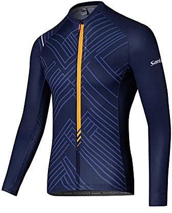 Santic Men's Cycling Jersey Long Sleeve Cycling Tops for Men Biking Jersey Cycling Shirts Breathable Navy L