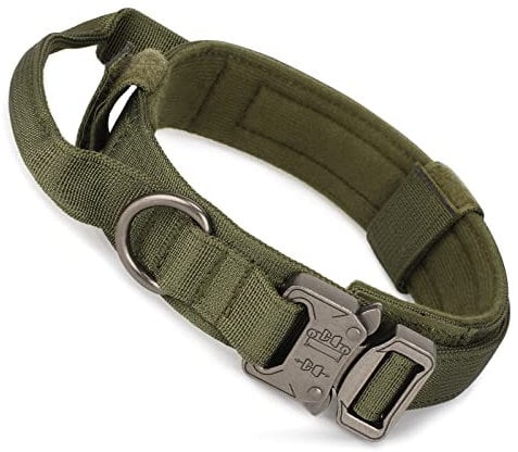Huntvp taktisch Hundehalsband Verstellbar mit Kontrollgriff, aus Nylon, gepolstert, Metallschnalle, für Mittlere Große Hunde Jagd Training Freizeit Outdoor, Grün XL