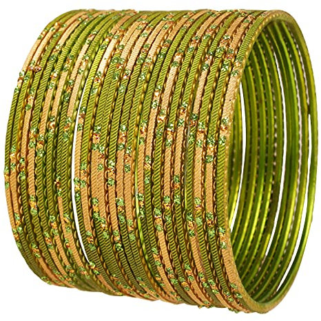 NEU! Touchstone Indische Frisch Bollywood Mode Handgefertigte bezaubernde Pastell Henna Grün Golden Farben Strass Designer Schmuck Armbänder Armreif. Set von 24. Für Frauen.