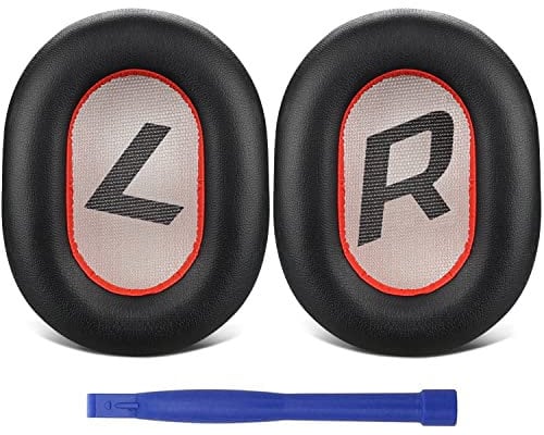 SOULWIT Ear Pads Cushions Replacement, Earpads for Plantronics BackBeat Pro 2, Voyager 8200 UC Headphones, Noise Isolation Memory Foam, Softer Protein Leather (Black+Red)