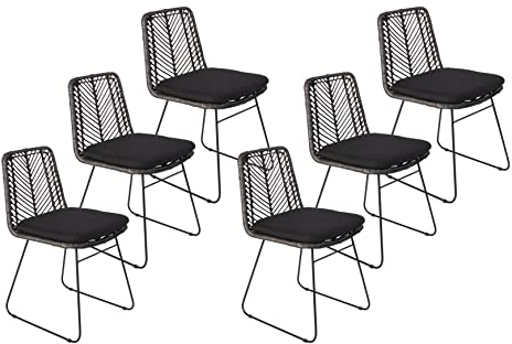 SAM 6er Set Rattanstuhl Kairo, Farbe Anthrazit | Esszimmerstuhl inklusive Sitzkissen, Korbstuhl mit Metallfüßen, Geflechtstuhl/Eisenstuhl im Retro-Design