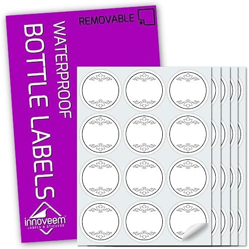 Labels for Jars and Bottles - 60 Round, Removable, Waterproof White Stickers - Ideal for Spice Jars, Kitchen, Travel Bottles, 38mm Small Blank Round Labels by Innoveem
