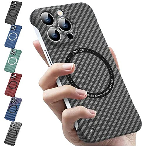 Carbon Fiber Texture Frameless for Magnetic Charging Iphone Case, Carbon Fiber Texture Frameless Magnetic Phone Case for iPhone 11/12/13 Pro Max, Wireless Charging Ultra Slim
