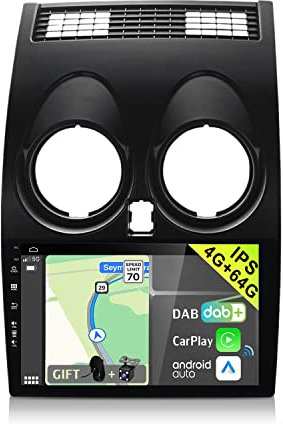 YUNTX Android 14 2 DIN Radio Coche para Nissan Qashqai J10(2008-2014)-[Incorporado Dab/Inalámbrico CarPlay/Android Auto/DSP]-[4G+64G]-Mic&Cámara-Autoradio con MirrorLink/Mandos Volante/Fastboot/USB