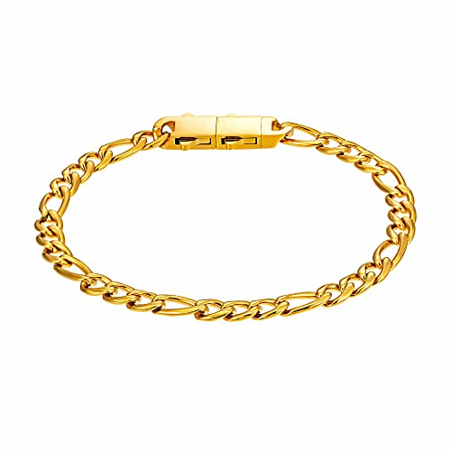 Speroto Edelstahl Armband für Herren und Jungen - 6mm/9mm Figarokette, Hip-Hop Rapper Armkette in Silber, Gold, Schwarz - Link Armband Geschenk für Damen