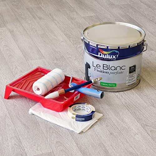 Dulux Valentine Le Blanc Finition Parfaite - Peinture Intérieure Murs, Plafonds et Boiseries - 98% d'opacité - Satin Blanc 10 L - Accessoires inclus