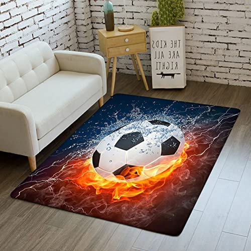 Wasser Feuer Fußball Graffiti Kinderzimmer Teppich Flanell Wohnzimmer Schlafzimmer Teppich Modern Teppich Dekor Indoor Weichbodenmatten Waschbar rutschfest Küchenteppich (Farbe 3,120x180 cm)